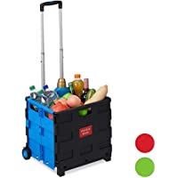 Relaxdays Carrito Compra Plegable- 2 Ruedas- Caja Transporte- hasta 35 kg- 98 x 45-5 x 37 cm- Plástico-Aluminio- Azul